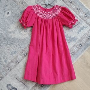 Mom & Me Baby Girls Bright Pink Corduroy Pearl Smocked Dress Sz24m